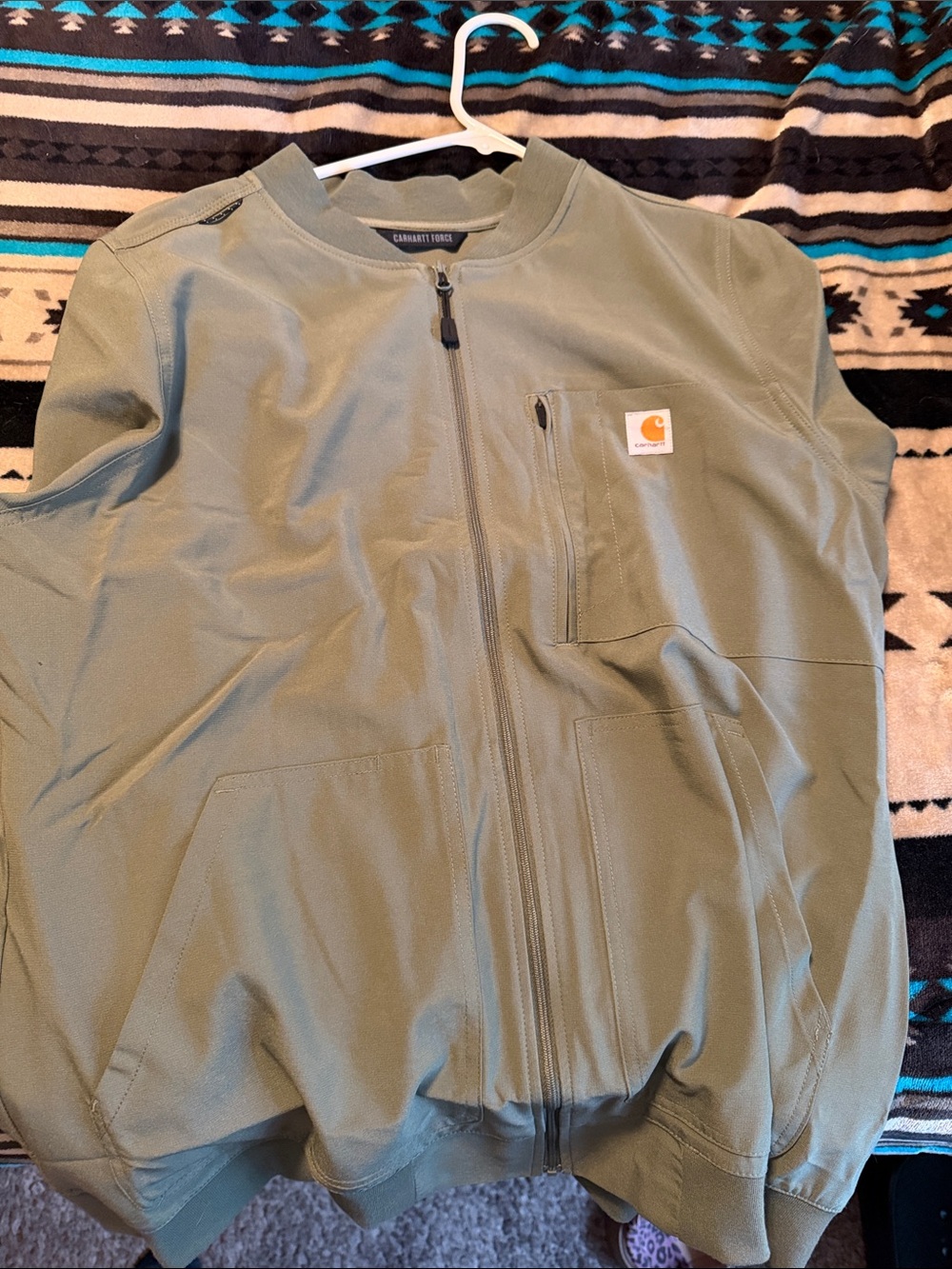 Carhartt Olive Zip-Front Work Jacket with Chest Patch